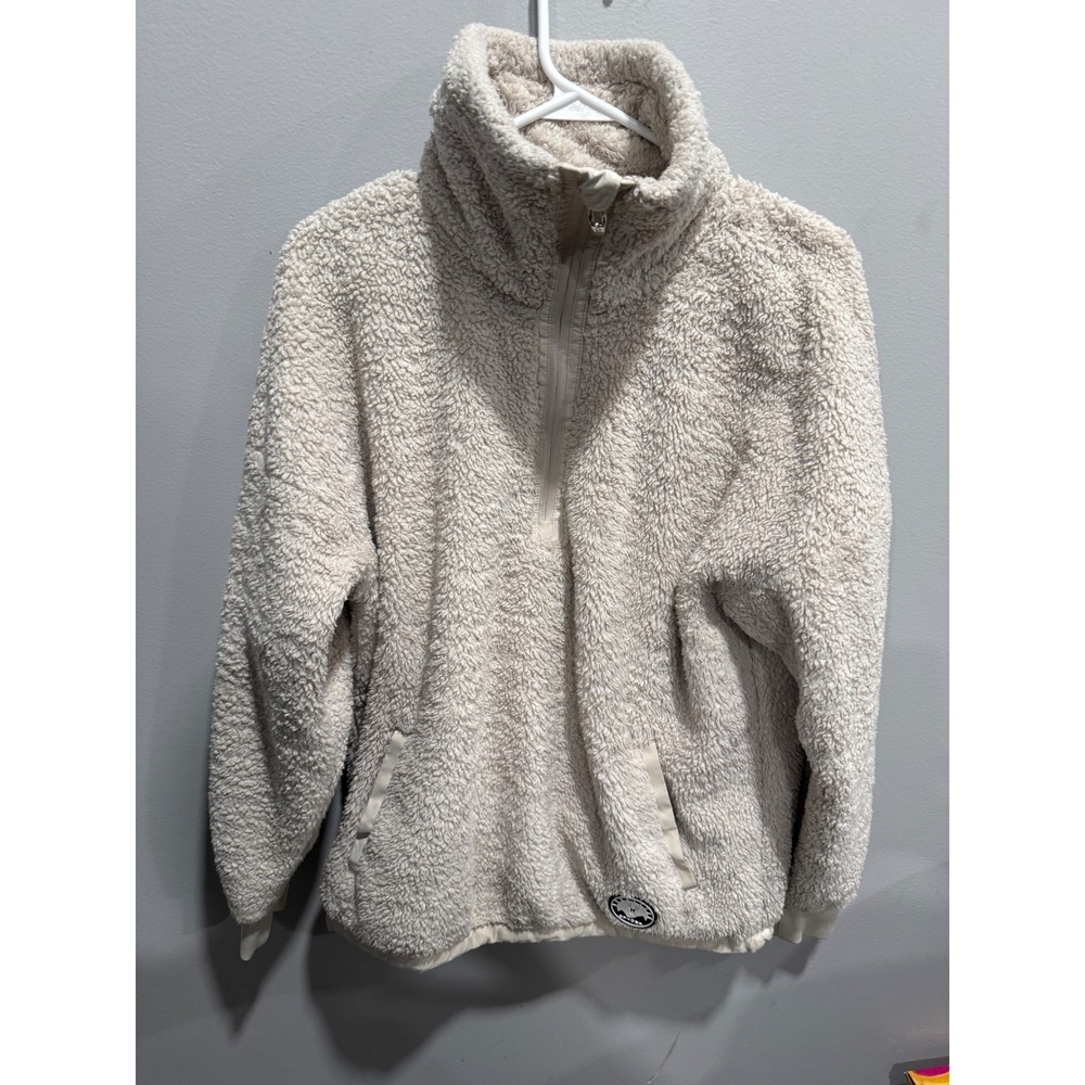 Spyder Womens Sherpa Fleece Quarter Zip Pullover Cream Ivory Size Medium
